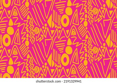 Abstract Hand Drawing Ethnic Traditional Geometric Shapes Dots Triangles Lines Symbols Seamless Vector Pattern Isolated Background