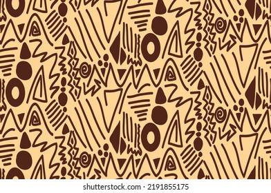 Abstract Hand Drawing Ethnic Traditional Geometric Shapes Dots Triangles Lines Symbols Seamless Vector Pattern Isolated Background