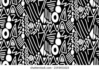 Abstract Hand Drawing Ethnic Traditional Geometric Shapes Dots Triangles Lines Symbols Seamless Vector Pattern Isolated Background