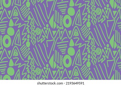 Abstract Hand Drawing Ethnic Traditional Geometric Shapes Dots Triangles Lines Symbols Seamless Vector Pattern Isolated Background