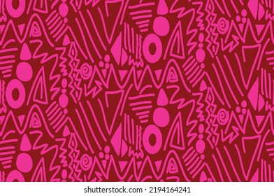 Abstract Hand Drawing Ethnic Traditional Geometric Shapes Dots Triangles Lines Symbols Seamless Vector Pattern Isolated Background