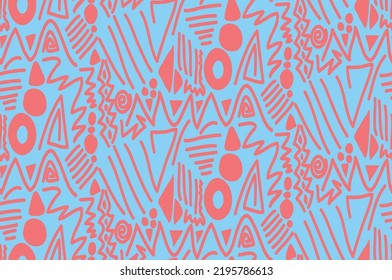 Abstract Hand Drawing Ethnic Traditional Geometric Shapes Dots Triangles Lines Symbols Seamless Vector Pattern Isolated Background