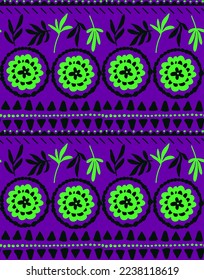 Abstract Hand Drawing Ethnic Traditional Bohemian Tile Flowers Leaves Triangles Dots and Geometric Shapes Borders Seamless Vector Pattern Isolated Background
