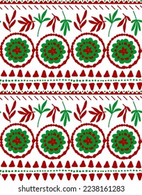 Abstract Hand Drawing Ethnic Traditional Bohemian Tile Flowers Leaves Triangles Dots and Geometric Shapes Borders Seamless Vector Pattern Isolated Background
