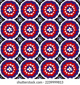 Abstract Hand Drawing Ethnic Traditional Bohemian Tile Flowers Circles Seamless Lace Vector Pattern Isolated Background