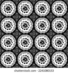 Abstract Hand Drawing Ethnic Traditional Bohemian Tile Flowers Circles Seamless Vector Pattern Isolated Background