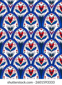 Abstract Hand Drawing Ethnic Traditional African Damask Floral Ornamental Bohemian Motif Seamless Vector Pattern Isolated Background