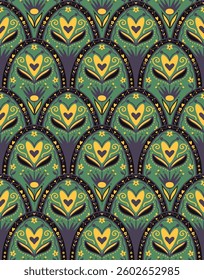 Abstract Hand Drawing Ethnic Traditional African Damask Floral Ornamental Bohemian Motif Seamless Vector Pattern Isolated Background