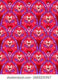 Abstract Hand Drawing Ethnic Traditional African Damask Floral Ornamental Bohemian Motif Seamless Vector Pattern Isolated Background