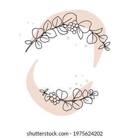 Abstract hand drawing eucalyptus leaves, line drawing flower logo, eco logo, wedding design, sketch