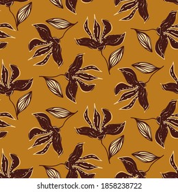 Abstract Hand Drawing Exotic Tropical Flowers and Leaves Repeating Vector Pattern Isolated Background