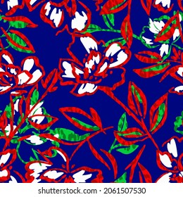 Abstract Hand Drawing Exotic Tropical Hibiscus Flowers and Leaves with Leopard Skin Texture Seamless Vector Pattern Isolated Background