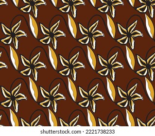 Abstract Hand Drawing Exotic Tropical Hibiscus Flowers and Leaves with Wavy Lines Seamless Vector Pattern Isolated Background