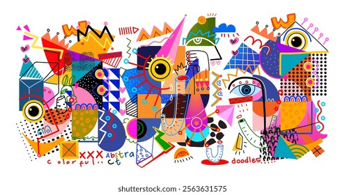 abstract hand drawing face portrait doodle geometric decorative  outlines vector illustration. Line art aesthetic design for wall art, prints, cards, poster, decoration, bannner.
