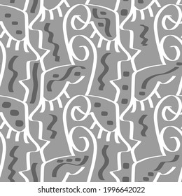 Resumen Rostros de dibujo de mano y formas geométricas Pincel Arroja Patrón vectorial transparente Fondo aislado 