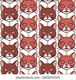 Abstract Hand Drawing Female and Male Cat Portraits Seamless Vector Pattern with Vertical Stripes Isolated Background