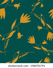Abstract Hand Drawing Floral Leaves and Branches Seamless Vector Pattern Isolated Background
