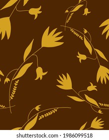 Abstract Hand Drawing Floral Leaves and Branches Seamless Vector Pattern Isolated Background