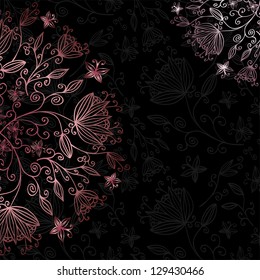 abstract hand drawing floral symbol on the seamless black floral vector pattern