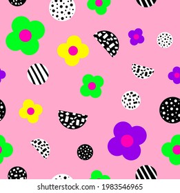 Fondo aislado de la flor de dibujo de mano y puntos del dibujo del perro sin soldadura