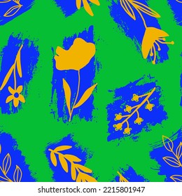 Abstract Hand Drawing Flowers Leaves and Branches Seamless Vector Pattern Isolated Background