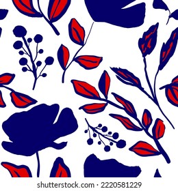 Abstract Hand Drawing Flowers Leaves and Branches Sketch Seamless Vector Pattern Isolated Background