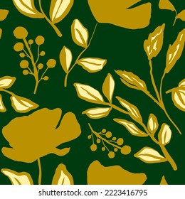 Abstract Hand Drawing Flowers Leaves and Branches Sketch Seamless Vector Pattern Isolated Background