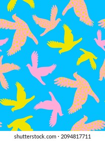 Abstract Hand Drawing Flying Pigeons Seamless Vector Pattern Isolated Background