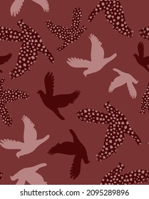 Abstract Hand Drawing Flying Pigeons Seamless Vector Pattern Isolated Background