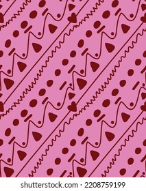 Abstract Hand Drawing Folk Ethnic Diagonal Geometric Shapes Motifs Stripes Lines Triangles Dots Seamless Vector Pattern Isolated Background
