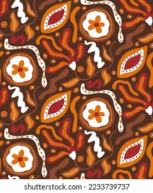 Abstract Hand Drawing Folk Ethnic Bohemian Flowers Leaves and Geometric Shapes Doodle Seamless Vector Pattern Isolated Background 