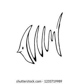 Abstract hand drawing of fresh water fish in line art style.