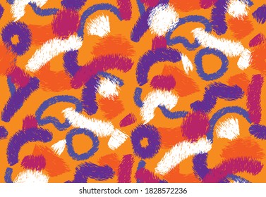 Abstract Hand Drawing Furry Brush Strokes Geometric Shapes Repeating Vector Pattern Isolated Background