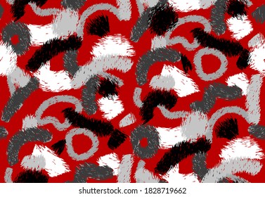 Abstract Hand Drawing Furry Brush Strokes Geometric Shapes Repeating Vector Pattern Isolated Background