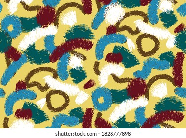 Abstract Hand Drawing Furry Brush Strokes Geometric Shapes Repeating Vector Pattern Isolated Background