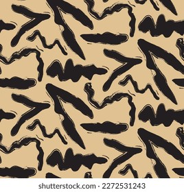 Abstract Hand Drawing Furry Brush Strokes Geometric Zebra Tiger Stripes Seamless Animal Skin Vector Pattern Isolated Background 