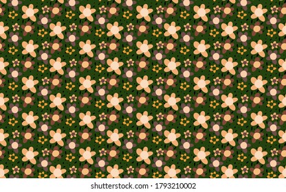 Abstract Hand Drawing Geometric Childish Daisy Ditsy Flowers and Dots Repeating Vector Pattern Isolated Background 