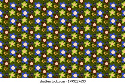 Abstract Hand Drawing Geometric Childish Daisy Ditsy Flowers and Dots Repeating Vector Pattern Isolated Background 