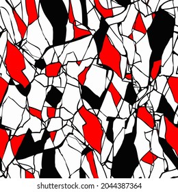 Abstract Hand Drawing Geometric Cracked Camouflage Marble and Triangles Seamless Vector Pattern Isolated Background 