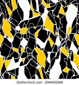 Abstract Hand Drawing Geometric Cracked Camouflage Marble and Triangles Seamless Vector Pattern Isolated Background 