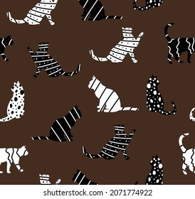 Fondo aislado del patrón vectorial sin soldadura de los gatos de corte geométrico del dibujo de la mano