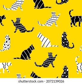 Fondo aislado del patrón vectorial sin soldadura de los gatos de corte geométrico del dibujo de la mano