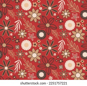 Resumen Dibujo a mano Geométrico Cute Daisy Flores Flores y ramas Patrón vectorial sin soldadura Fondo aislado