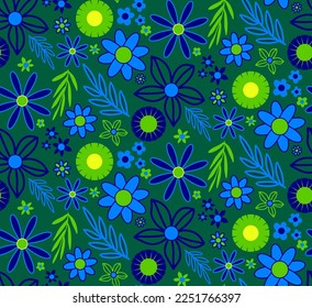 Resumen Dibujo a mano Geométrico Cute Daisy Flores Flores y ramas Patrón vectorial sin soldadura Fondo aislado