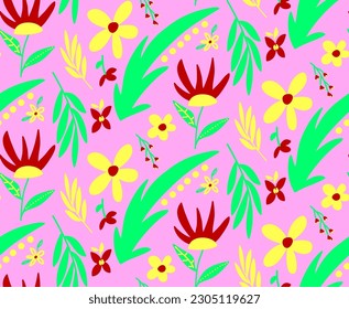 Resumen Dibujo a mano Geométrico Cute Daisy Flores Flores y ramas Patrón vectorial sin soldadura Fondo aislado