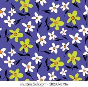 Abstracto Plano Geométrico Flores de margarita y hojas patrón vectorial repetitivo Fondo aislado 