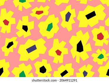 Abstract Hand Drawing Geometric Daisy Flowers Seamless Vector Pattern Isolated Background