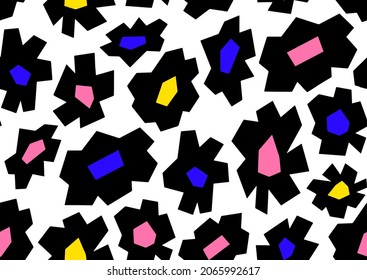 Abstract Hand Drawing Geometric Daisy Flowers Seamless Vector Pattern Isolated Background