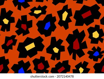 Abstract Hand Drawing Geometric Daisy Flowers Seamless Vector Pattern Isolated Background