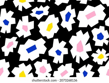 Abstract Hand Drawing Geometric Daisy Flowers Seamless Vector Pattern Isolated Background